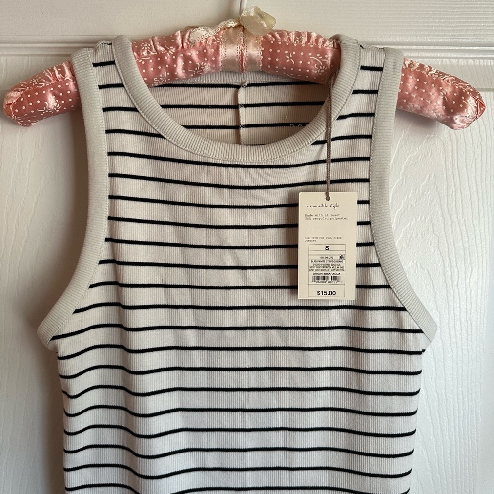 Women’s Ribbed Striped Navy/Cream Soft Body-Con Midi Dress US Size Small NWT